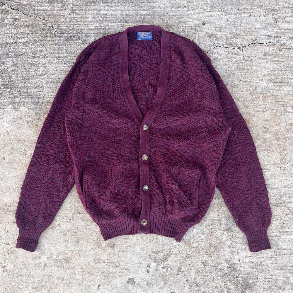 Vintage Pendleton Made in USA Burgundy Wool Knit Cardigan Sweater